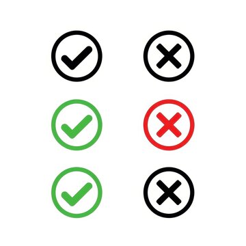 Check mark and cross icons in green and red on white