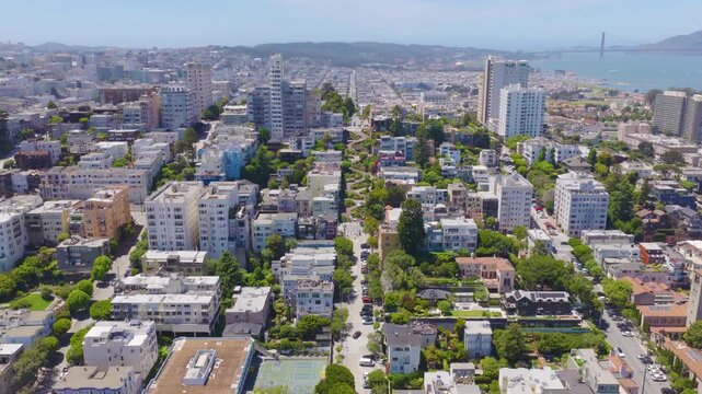 San Francisco Lombard Street Still Aerial With Russian Hill and Bay