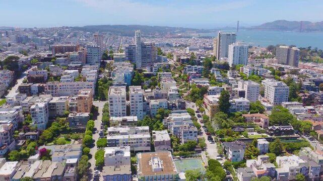 San Francisco Lombard Street Rotating Aerial With Golden Gate Bridge 01