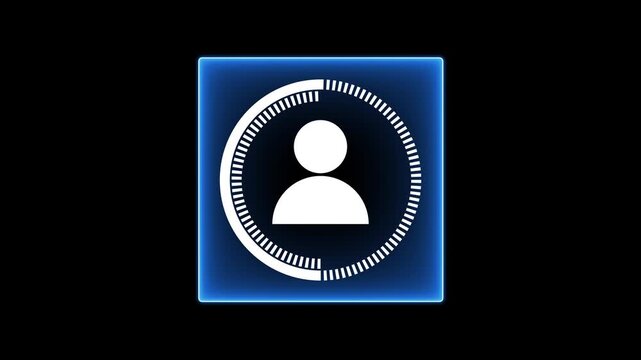 Glowing neon Robotic hand pointing at holographic icon of client profile. Concept of marketing automation system for audience targeting personalization and digital customer engagement.4k animation..