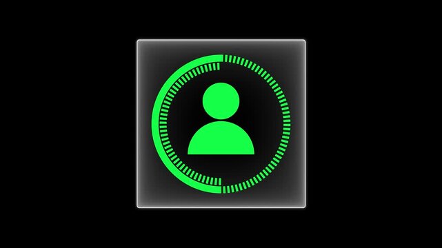 Glowing neon Robotic hand pointing at holographic icon of client profile. Concept of marketing automation system for audience targeting personalization and digital customer engagement.4k animation..