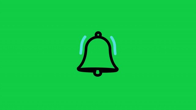 Animated outline icon of vibrating bell, symbolizing notification and alert in public relations business context for event promotion and corporate communication in green screen background 