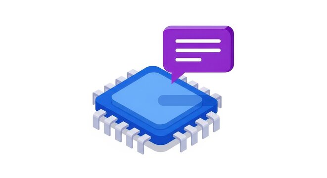 Blue computer chip with purple message bubble icon