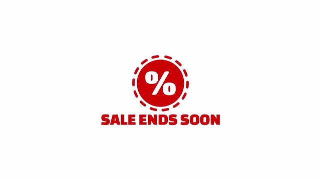 Red sale ends soon percent badge animation for urgent discount promotion, advertising, retail campaign and limited offer