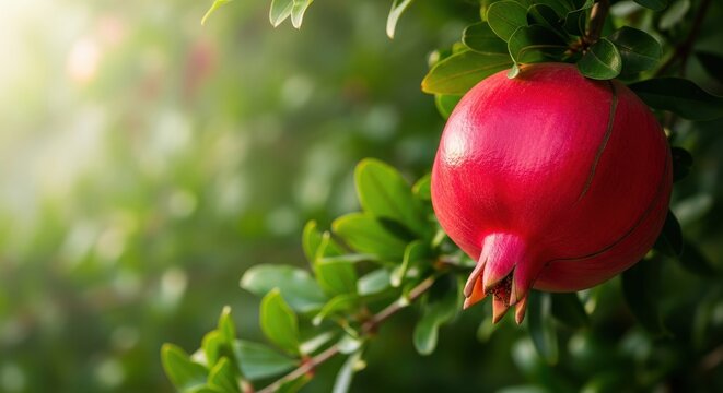 Ripe Pomegranate Growing on Tree Branch