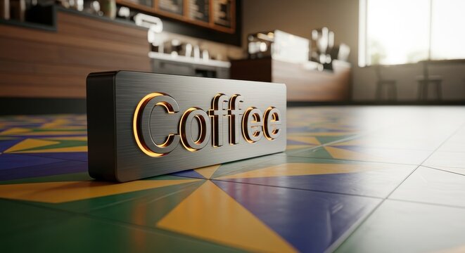 Coffee Sign in a Modern Cafe Interior