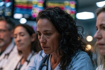 Fototapeta premium medical staff monitor and assist a patient during emergency treatment inside a professional hospital clinical environment with teamwork and healthcare equipment visible.