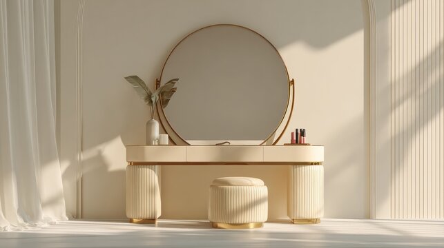 Elegant vanity table with mirror and decor indoors