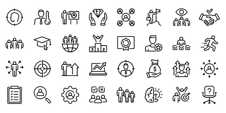 Headhunting Line Icon Set, Recruitment Hiring Vector Transparent Background