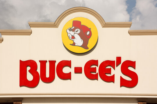 Buc-ee's sign with logo on the front of the Baytown, Texas store on April 14, 2026