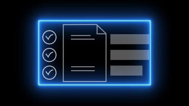 checklist and clipboard task documentation management, checklist questionnaire assessment form, online exam Choosing the right answer in the exam of document animation.4k motion video neon