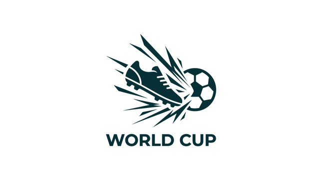 World cup soccer logo with powerful football boot kicking a ball vector illustration