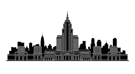 Fototapeta premium Minimalist Skyline Silhouette of an Iconic Art Deco Skyscraper