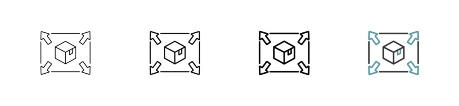 Outline style scale modification icon set. Available various sizes