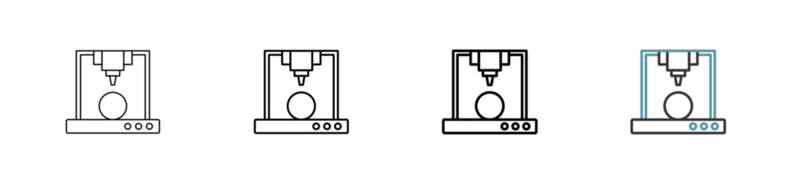 Outline style 3d printer icon set. Available various sizes