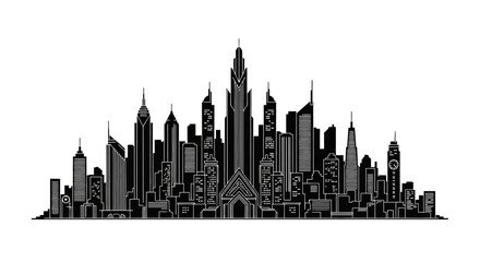 Obraz premium Black and white city skyline silhouette with modern skyscrapers