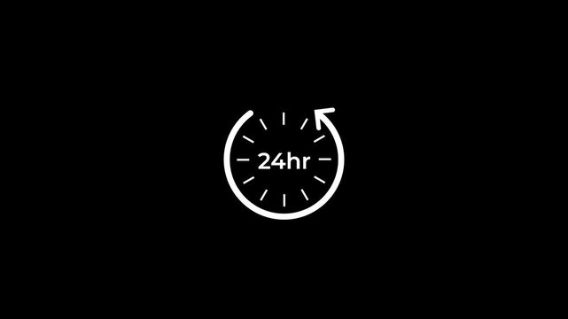 24 hours work shift icon animation with clockwise arrow loop.