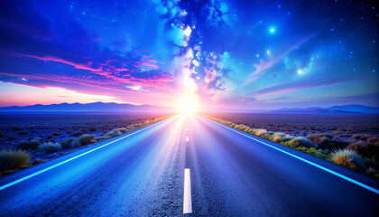Obraz premium 銀河の星空へ続く幻想的な未来道路
