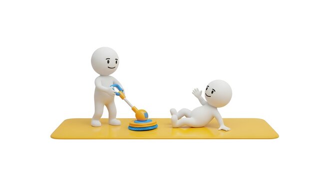 Person using a floor scrubber machine on a yellow surface