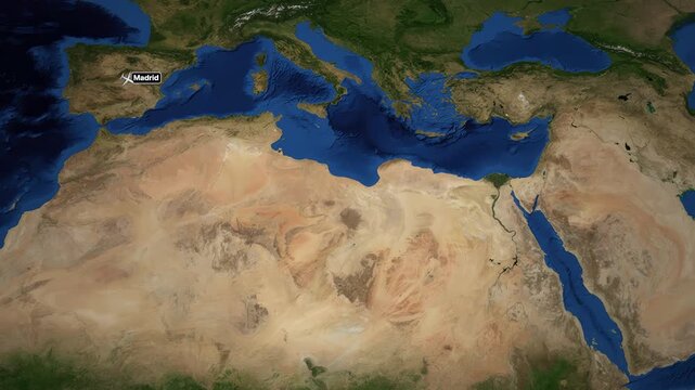 Animated Flight Route Map from Madrid Spain to Cairo Egypt