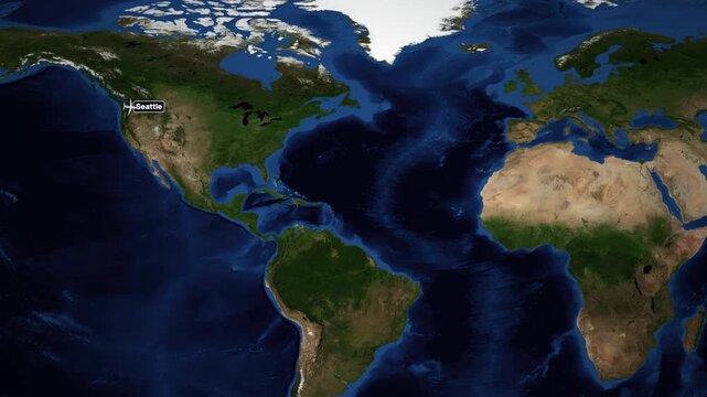 Animated Flight Route Map from Seattle to Copenhagen Over the Atlantic Ocean