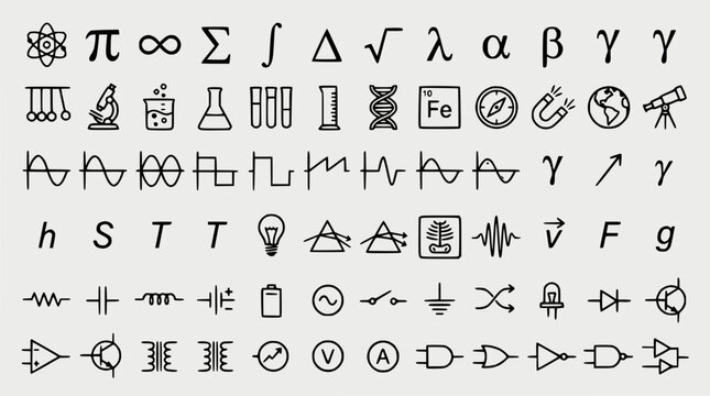 Science and Math Symbols: Physics, Chemistry, Engineering Icons