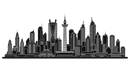 Obraz premium Auckland skyline silhouette, modern city architecture in black and white