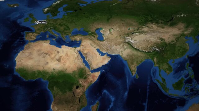 Animated Flight Route Map from London to Kuala Lumpur Over World Map