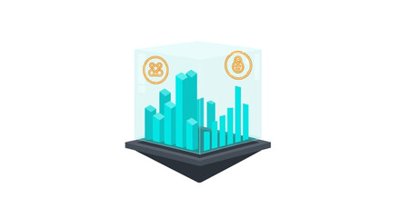 Fototapeta premium Digital cryptocurrency cityscape with virtual coins illustration.