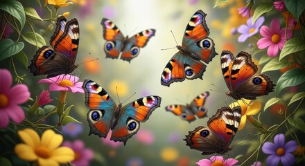 Fototapeta premium Intricate Butterflies with Vibrant Wings Fluttering Among Flowers