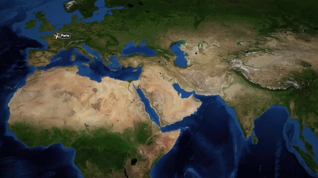 Animated Flight Route Map from Paris France to Lagos Nigeria