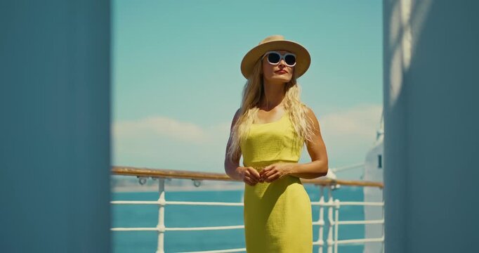 Woman Enjoying Scenic View on Cruise Ship Deck