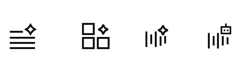 AI content generation, magic layouts, spark text alignment, chatbot audio waves icon set, artificial intelligence vector icons © WASIF-MEHMOOD