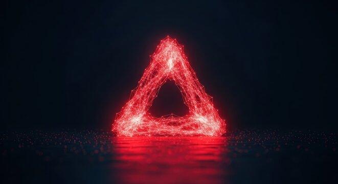 A red triangle made of light trails on a dark background illustration