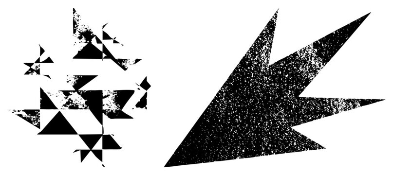 This distressed graphic features a bold lightning strike arrow alongside various splintered. These jagged scraps and splintered bits provide a raw, punk aesthetic for any project.