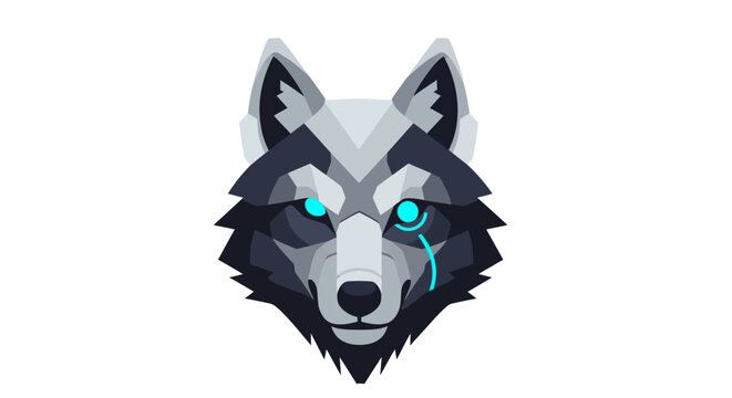 Geometric Wolf Head Illustration with Glowing Cyber Eyes.
