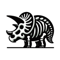 Fototapeta premium A stylized black and white illustration of a Triceratops dinosaur skeleton, showcasing its bony structure and iconic frill and horns.