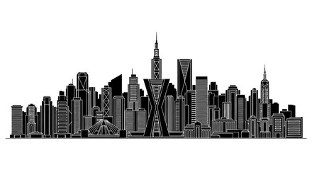 Obraz premium Modern City Skyline Silhouette Illustration, Urban Architectural Design
