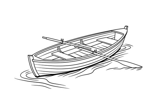 Rowboat illustration on water with oar isolated on white background