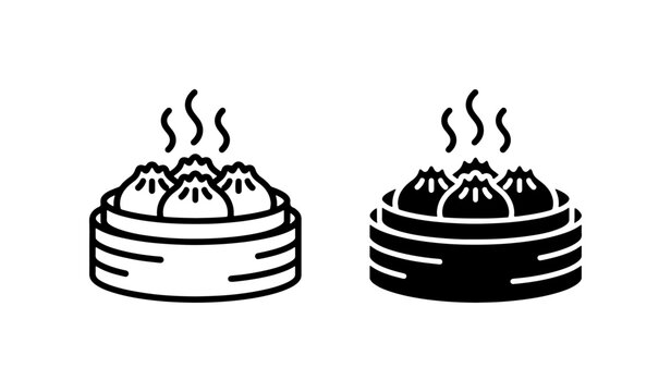 Steaming Dumpling Set, Asian Food Icons, Bamboo Steamer Baskets, Delicious Dim Sum Vector Graphics, Culinary Illustration