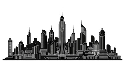 Obraz premium Modern City Skyline Silhouette Vector Illustration