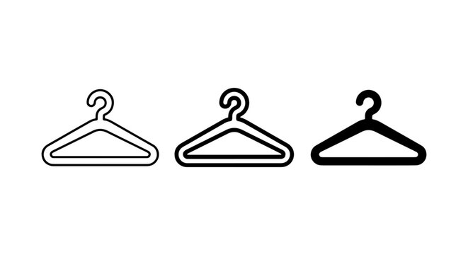 Clothing Hanger Icons Set, Vector Graphic Symbols for Wardrobe Organization and Retail Display, Simple Outline and Solid Styles