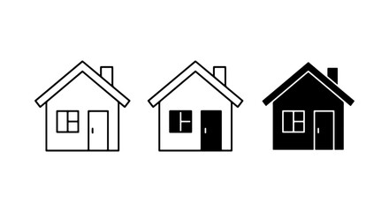 Fototapeta premium Simple House Icons, Minimalist Home Symbols, Residential Building Graphics, Black and White Vector Art for Real Estate and Architecture