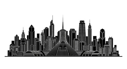 Fototapeta premium Modern city skyline silhouette with detailed skyscrapers