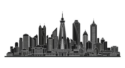 Fototapeta premium Modern city skyline silhouette, urban architecture with iconic towers