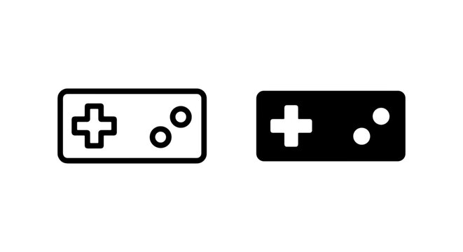 Video Game Controller Icons, Retro Gaming Input Device Symbols, Digital Entertainment Control Vector Graphics