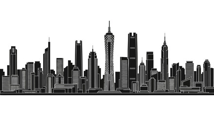 Obraz premium Guangzhou skyline silhouette vector illustration, modern urban city