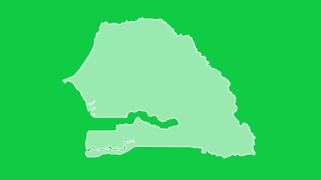 Senegal map glow trace outline animation green background