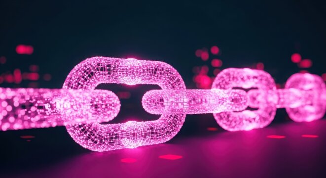 A pink chain on a black background illustration
