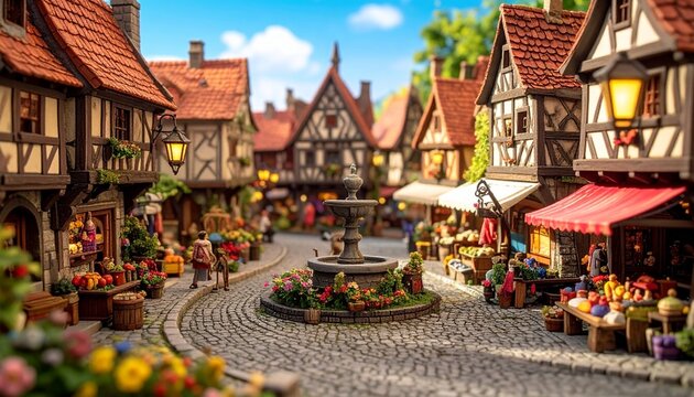   
A quaint village marketplace with cobblestones and flowers, symbolizing culture, craftsmanship, and the timeless celebration of community, heritage, and charm.